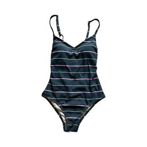Kona Sol One Piece Bathing‎ Suit Size Small Gray Pink striped